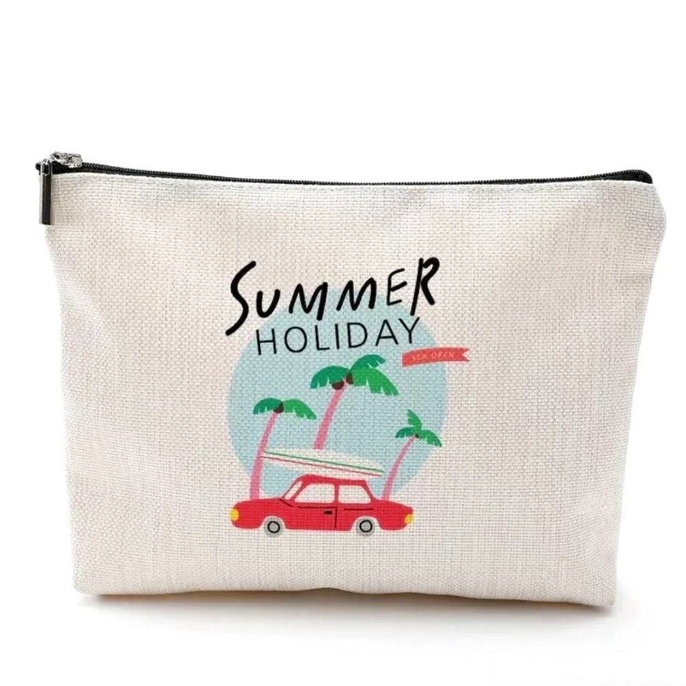Summer Holiday Palm Trees Linen Storage Makeup Bag